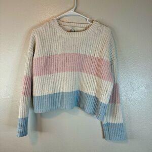 Blue Rain Women's Sweater in Cream, Pink, and Blue
Size M